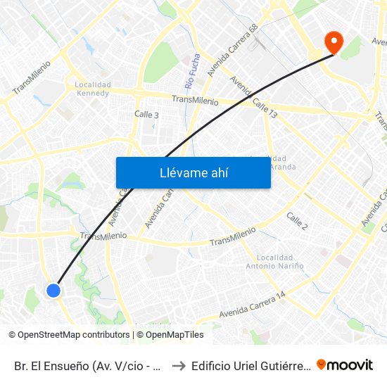 Br. El Ensueño (Av. V/cio - Tv 63) (A) to Edificio Uriel Gutiérrez (861) map