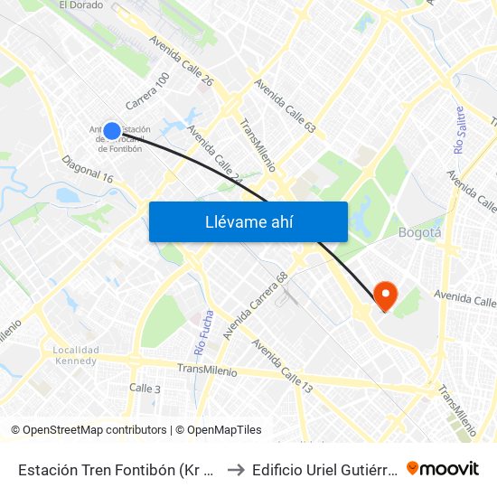 Estación Tren Fontibón (Kr 99 - Cl 20c) to Edificio Uriel Gutiérrez (861) map