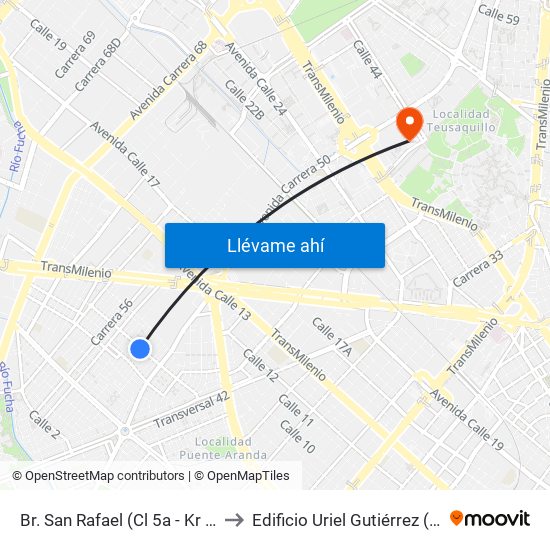 Br. San Rafael (Cl 5a - Kr 53c) to Edificio Uriel Gutiérrez (861) map