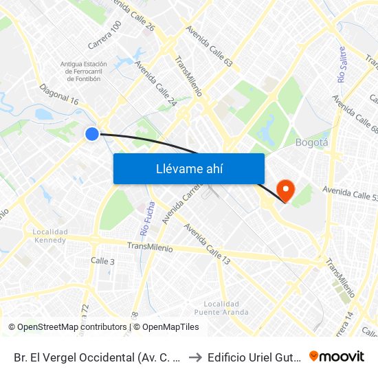 Br. El Vergel Occidental (Av. C. De Cali - Cl 15a) (A) to Edificio Uriel Gutiérrez (861) map