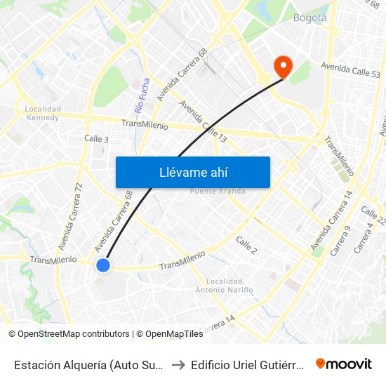 Estación Alquería (Auto Sur - Kr 51f) to Edificio Uriel Gutiérrez (861) map