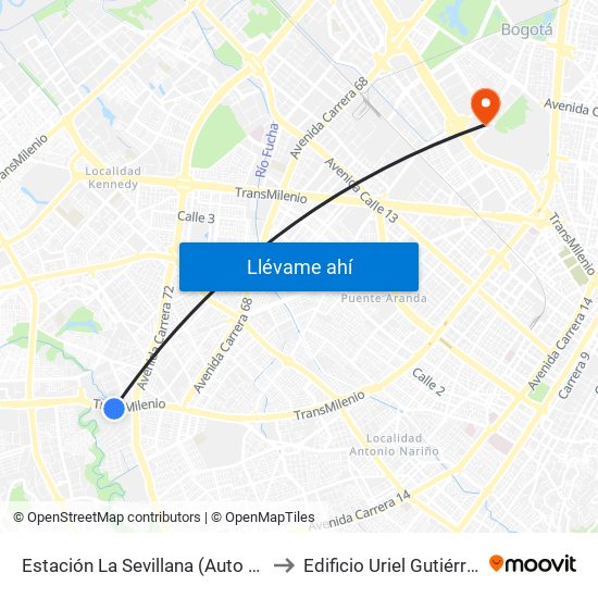 Estación La Sevillana (Auto Sur - Kr 60) to Edificio Uriel Gutiérrez (861) map