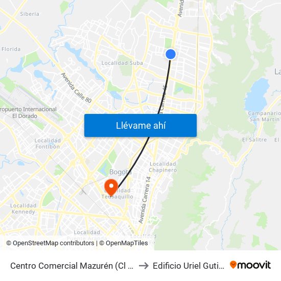 Centro Comercial Mazurén (Cl 152 - Auto Norte) to Edificio Uriel Gutiérrez (861) map