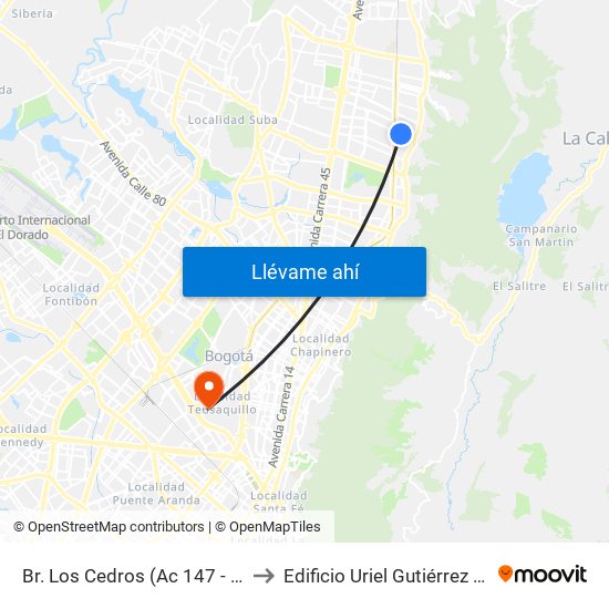 Br. Los Cedros (Ac 147 - Kr 7f) to Edificio Uriel Gutiérrez (861) map