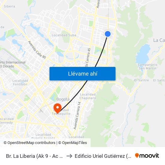 Br. La Liberia (Ak 9 - Ac 153) to Edificio Uriel Gutiérrez (861) map