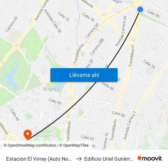 Estación El Virrey (Auto Norte - Cl 88) to Edificio Uriel Gutiérrez (861) map