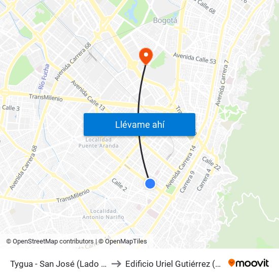 Tygua - San José (Lado Sur) to Edificio Uriel Gutiérrez (861) map