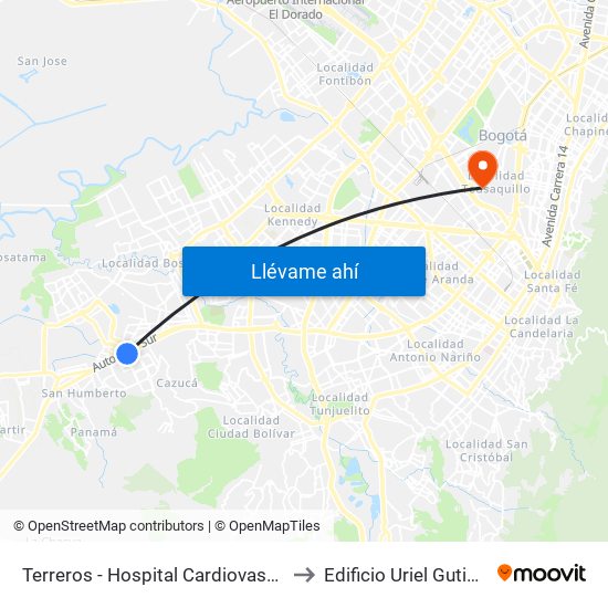 Terreros - Hospital Cardiovascular (Lado Sur) to Edificio Uriel Gutiérrez (861) map