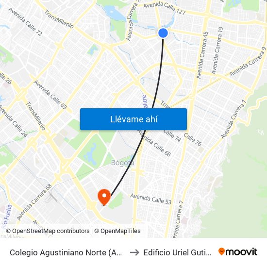 Colegio Agustiniano Norte (Ac 116 - Av. Suba) to Edificio Uriel Gutiérrez (861) map