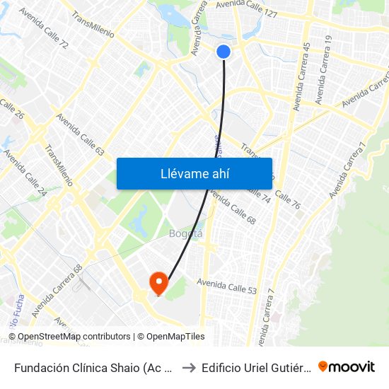 Fundación Clínica Shaio (Ac 116 - Kr 70d) to Edificio Uriel Gutiérrez (861) map