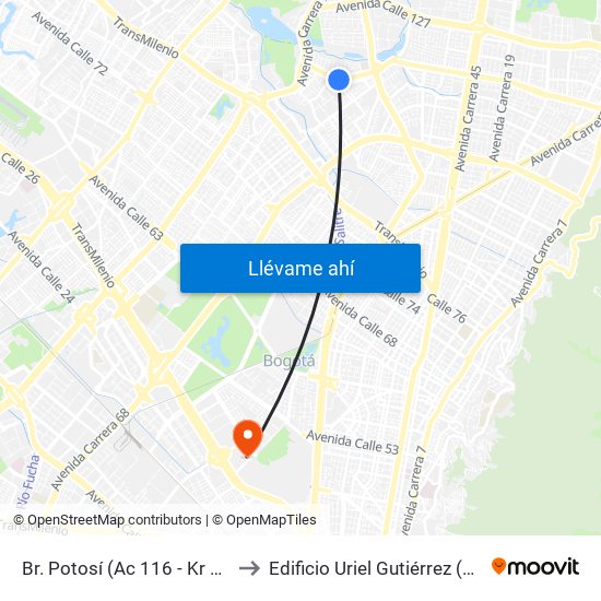 Br. Potosí (Ac 116 - Kr 70h) to Edificio Uriel Gutiérrez (861) map