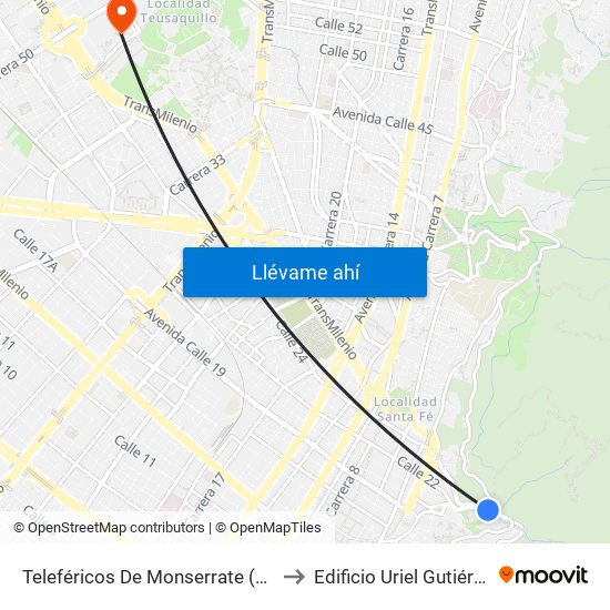 Teleféricos De Monserrate (Ac 20 - Kr 1) to Edificio Uriel Gutiérrez (861) map