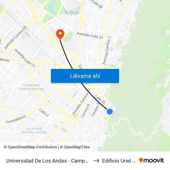 Universidad De Los Andes - Campo Deportivo (Av. Circunvalar - Cl 18) to Edificio Uriel Gutiérrez (861) map