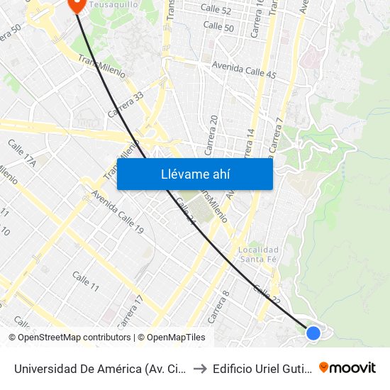 Universidad De América (Av. Circunvalar - Cl 19a) to Edificio Uriel Gutiérrez (861) map