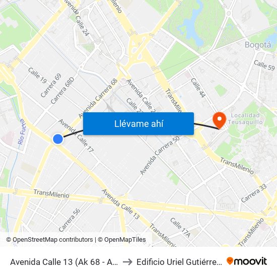 Avenida Calle 13 (Ak 68 - Ac 13) (A) to Edificio Uriel Gutiérrez (861) map