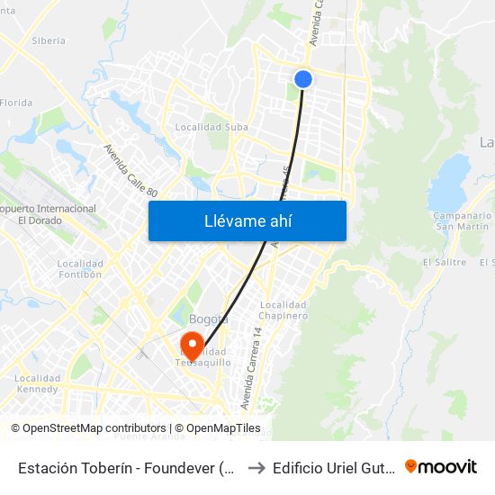 Estación Toberín - Foundever (Auto Norte - Cl 166) to Edificio Uriel Gutiérrez (861) map