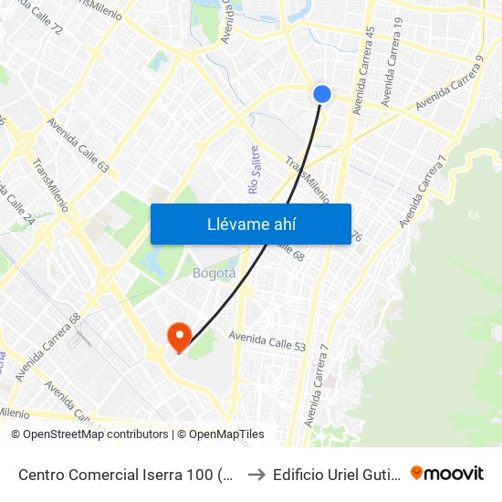 Centro Comercial Iserra 100 (Ac 100 - Kr 54) (B) to Edificio Uriel Gutiérrez (861) map