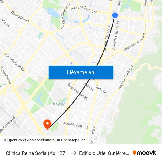 Clínica Reina Sofía (Ac 127 - Kr 20) to Edificio Uriel Gutiérrez (861) map