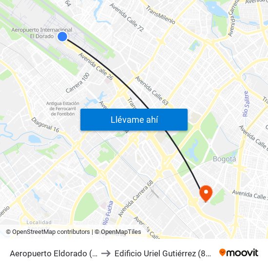 Aeropuerto Eldorado (C) to Edificio Uriel Gutiérrez (861) map