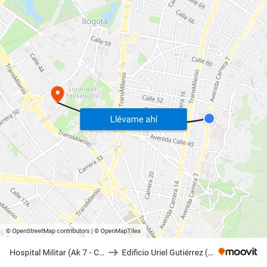 Hospital Militar (Ak 7 - Cl 50) to Edificio Uriel Gutiérrez (861) map