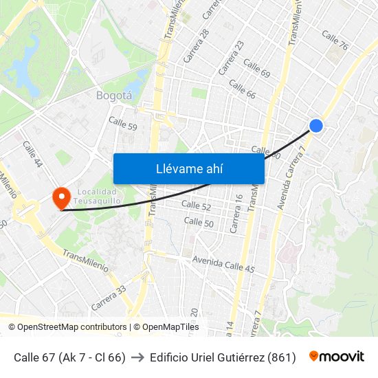 Calle 67 (Ak 7 - Cl 66) to Edificio Uriel Gutiérrez (861) map