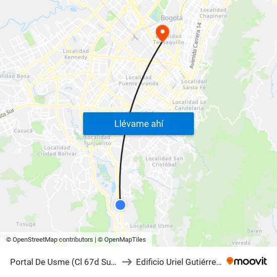 Portal De Usme (Cl 67d Sur - Kr 11) to Edificio Uriel Gutiérrez (861) map