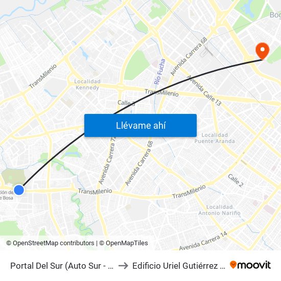 Portal Del Sur (Auto Sur - Kr 74) to Edificio Uriel Gutiérrez (861) map