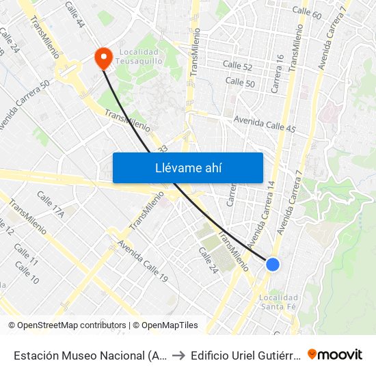 Estación Museo Nacional (Ak 7 - Cl 29) to Edificio Uriel Gutiérrez (861) map