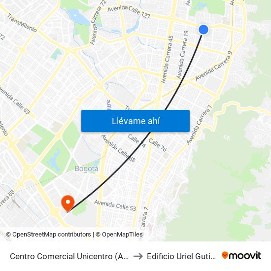 Centro Comercial Unicentro (Ak 15 - Cl 124) (B) to Edificio Uriel Gutiérrez (861) map