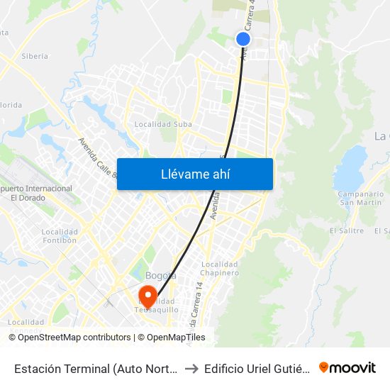 Estación Terminal (Auto Norte - Cl 191) (A) to Edificio Uriel Gutiérrez (861) map