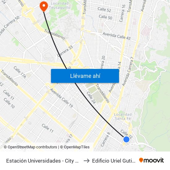 Estación Universidades (Kr 3 - Cl 20) (B) to Edificio Uriel Gutiérrez (861) map