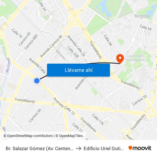 Br. Salazar Gómez (Av. Centenario - Kr 65) (A) to Edificio Uriel Gutiérrez (861) map