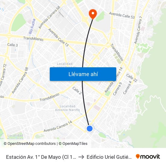 Estación Av. 1° De Mayo (Cl 17 Sur - Kr 9a) to Edificio Uriel Gutiérrez (861) map