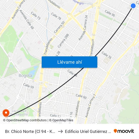 Br. Chicó Norte (Cl 94 - Kr 11a) to Edificio Uriel Gutiérrez (861) map