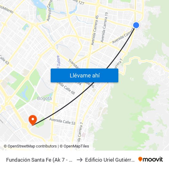 Fundación Santa Fe (Ak 7 - Cl 118) (B) to Edificio Uriel Gutiérrez (861) map