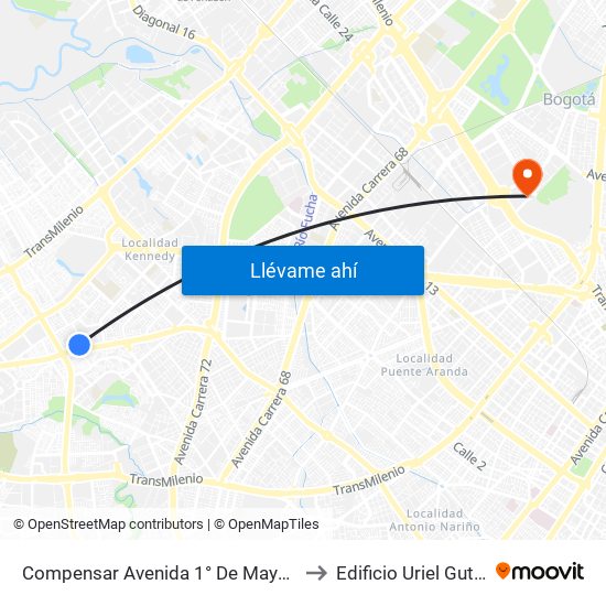 Compensar Avenida 1° De Mayo (Cl 42 Sur - Tv 78h) to Edificio Uriel Gutiérrez (861) map