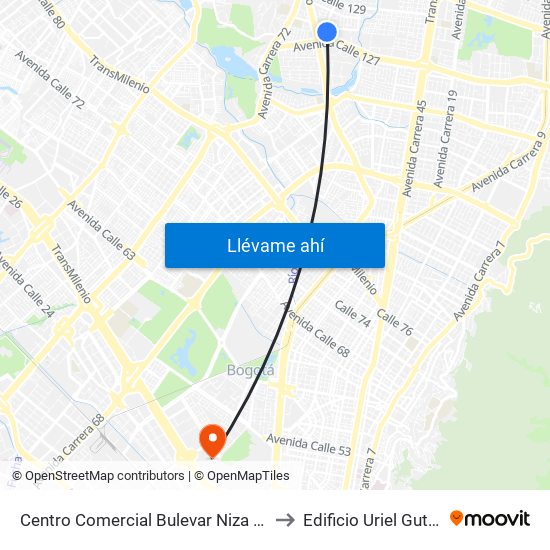 Centro Comercial Bulevar Niza (Av. Villas - Ac 127) to Edificio Uriel Gutiérrez (861) map