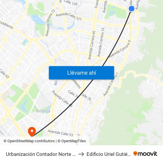 Urbanización Contador Norte (Ak 9 - Ac 134) to Edificio Uriel Gutiérrez (861) map