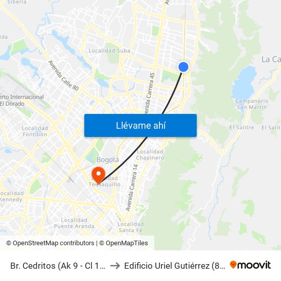 Br. Cedritos (Ak 9 - Cl 140) to Edificio Uriel Gutiérrez (861) map