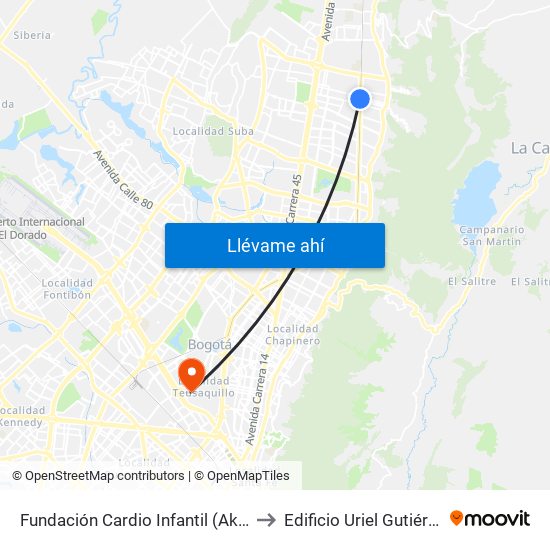 Fundación Cardio Infantil (Ak 9 - Cl 163a) to Edificio Uriel Gutiérrez (861) map