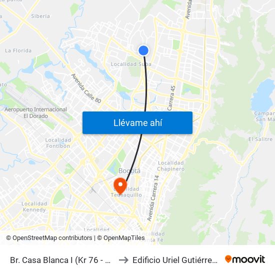 Br. Casa Blanca I (Kr 76 - Cl 146c) to Edificio Uriel Gutiérrez (861) map