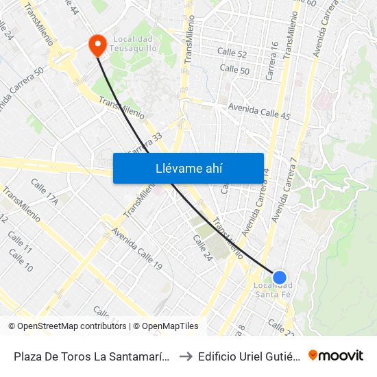 Plaza De Toros La Santamaría (Kr 5 - Cl 26) to Edificio Uriel Gutiérrez (861) map