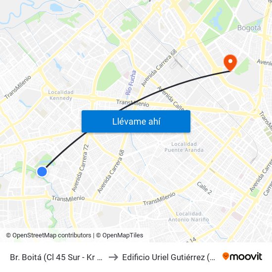 Br. Boitá (Cl 45 Sur - Kr 72v) to Edificio Uriel Gutiérrez (861) map