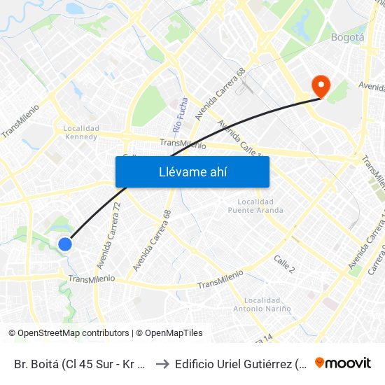 Br. Boitá (Cl 45 Sur - Kr 72m) to Edificio Uriel Gutiérrez (861) map