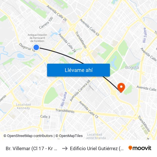 Br. Villemar (Cl 17 - Kr 96b) to Edificio Uriel Gutiérrez (861) map