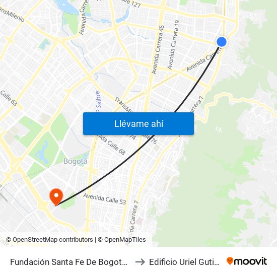 Fundación Santa Fe De Bogotá (Ak 9 - Cl 117a) to Edificio Uriel Gutiérrez (861) map