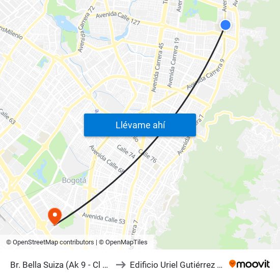 Br. Bella Suiza (Ak 9 - Cl 127b) to Edificio Uriel Gutiérrez (861) map