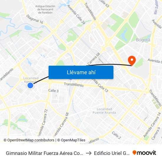 Gimnasio Militar Fuerza Aérea Colombiana (Kr 78k - Cl 6 Sur) to Edificio Uriel Gutiérrez (861) map