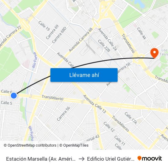 Estación Marsella (Av. Américas - Kr 69b) to Edificio Uriel Gutiérrez (861) map