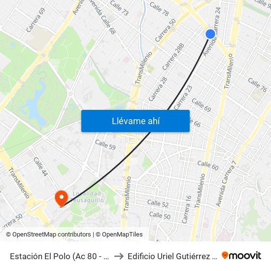 Estación El Polo (Ac 80 - Kr 27) to Edificio Uriel Gutiérrez (861) map